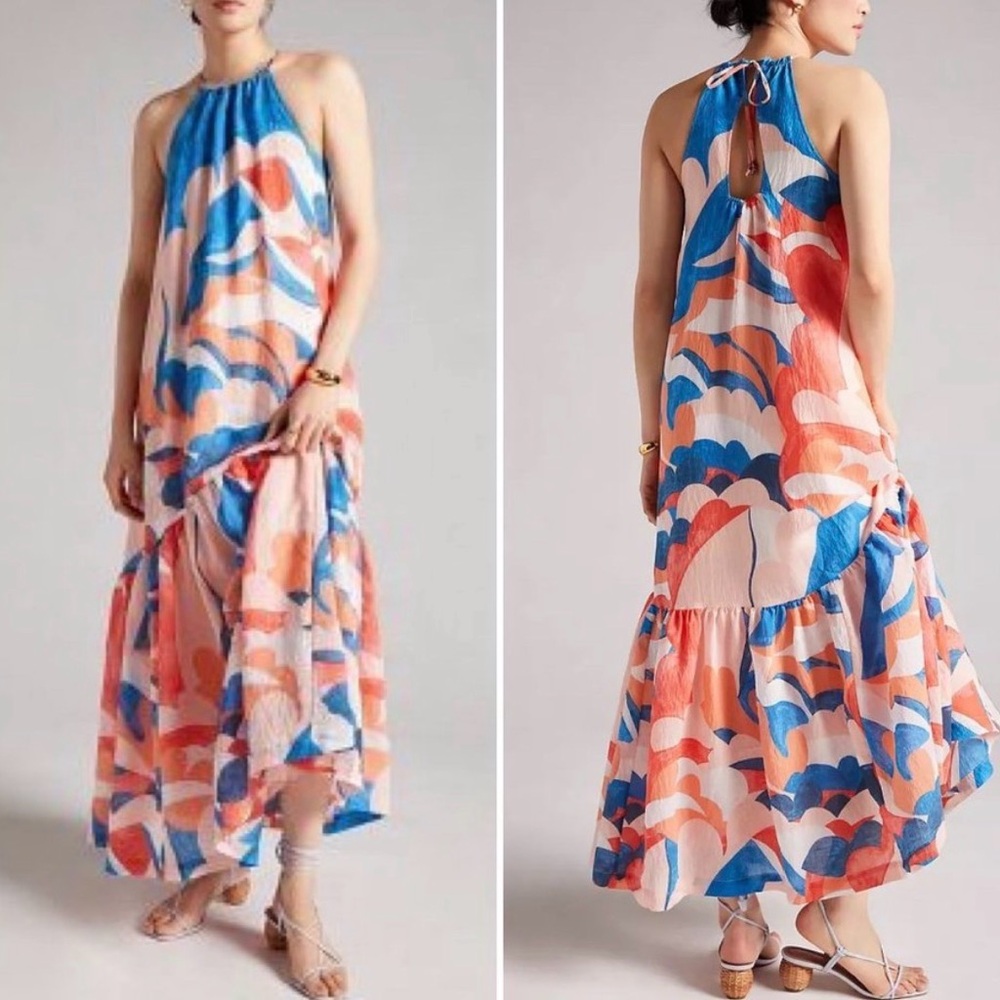 Anthropologie Maeve Flounced Halter Maxi Dress ~ Gorgeous! Size ~ Medium